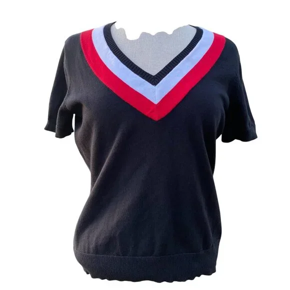 Lauren Ralph Lauren Active Women V-neck Golf Sweater L Preppy Black Cotton S/S - Picture 11 of 14